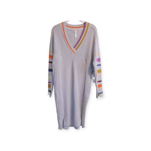 Anthropologie Daily Practice Ribbed Cozy Warm Grey Stripe Sweaterdress S NWT - Picture 6 of 16
